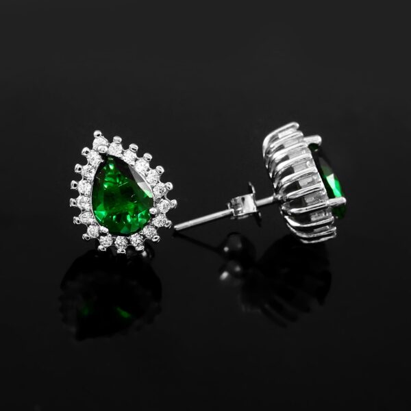Pear Cut Emerald Earrings Princess Diana Inspired Halo Natural Diamond Stud Posts Teardrop  Dainty Earrings Petite Emerald Studs for women