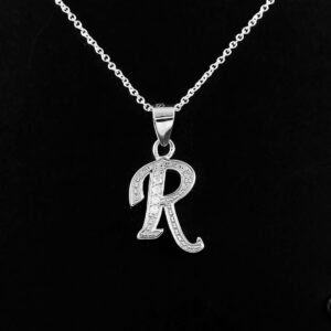 R Initial Diamond Necklace, 14k Solid Gold and Genuine Diamonds Pendant Necklace for Women, R Letter Gold Necklace, Dainty 18" inch Chain