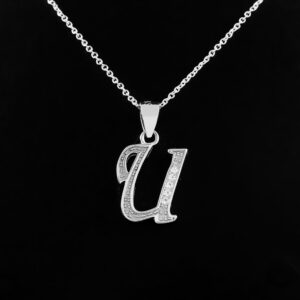 U Initial Diamond Necklace, 14k Solid Gold and Genuine Diamonds Pendant Necklace for Women, U Letter Gold Necklace, Dainty 18" inch Chain