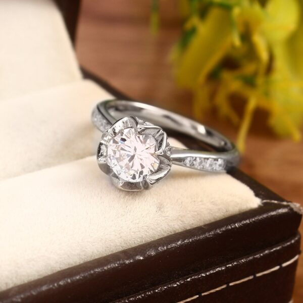 Premium Flower Halo Moissanite Engagement Ring For Women Jewelry, 14k Gold Certified Natural Diamond Solitaire Ring Christmas Gift Of Rings