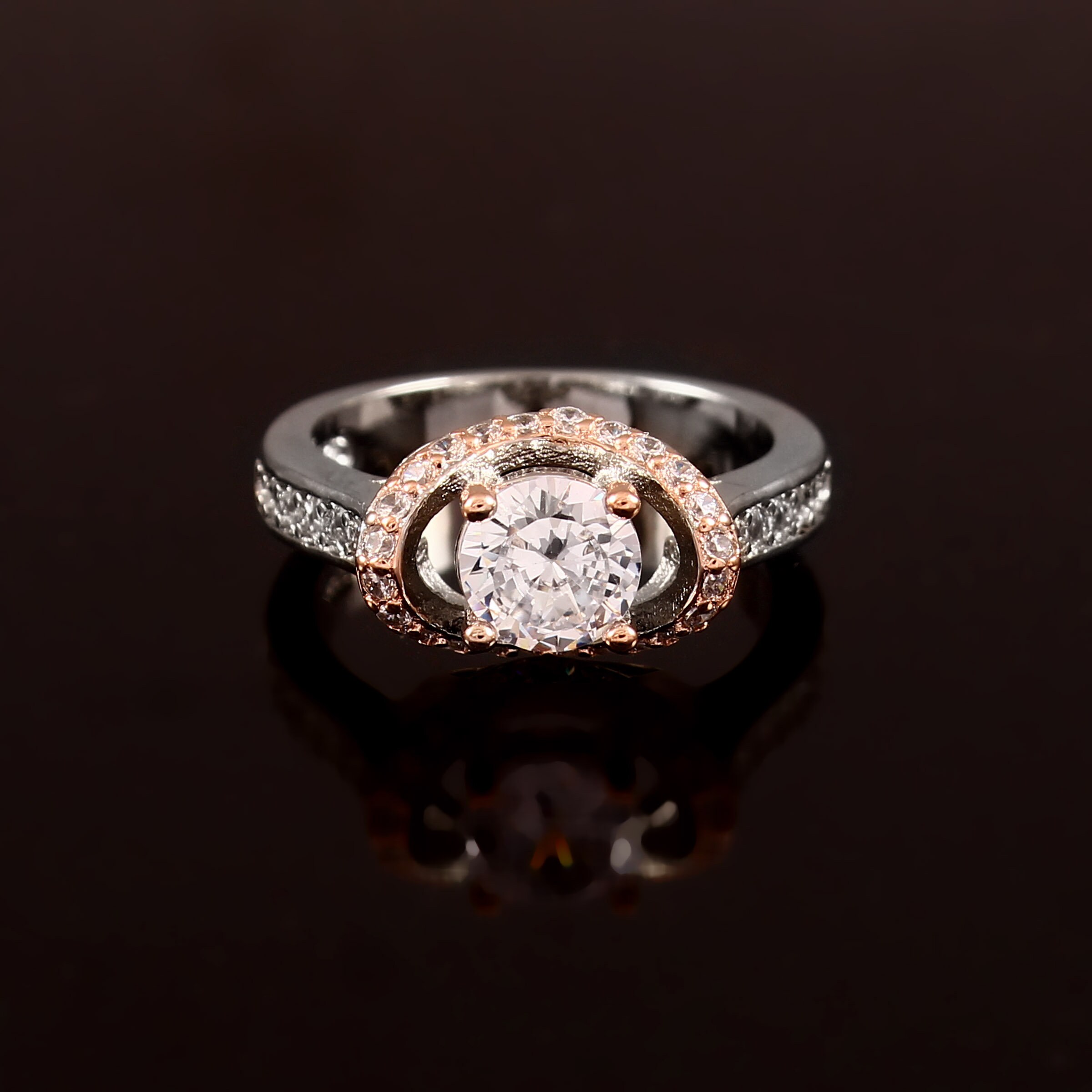 Unique Moissanite Wedding Ring, 14k Solid Gold Two Tone Engagement Ring, White and Rose Gold Ring, 1.5ct Solitaire Ring, Natural Diamonds