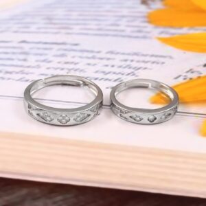 Diamond Couple Bands His And Hers Ring Set Unique Couple Promise Rings Adjustable Wedding Anniversary Bands Same Rings for Love Couple