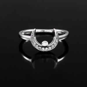 Crescent Moon Shape Ring For Women Dainty Delicate Pave Set Diamonds Thin Band Minimalist Jewelry Promise Simple Wedding Anniversary Gift