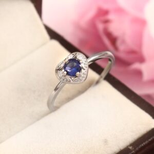 Blue Sapphire Ring, 14k Solid Gold Minimalist Dainty delicate Simulated Sapphire diamond ring for women, Anniversary Gift, Modern Classic