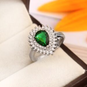Princess Diana Inspired Emerald Diamond Halo Ring, 14k Solid Gold Simulated Emerald and Natural Diamond Ring, Halo Wedding Ring, Bridal Ring
