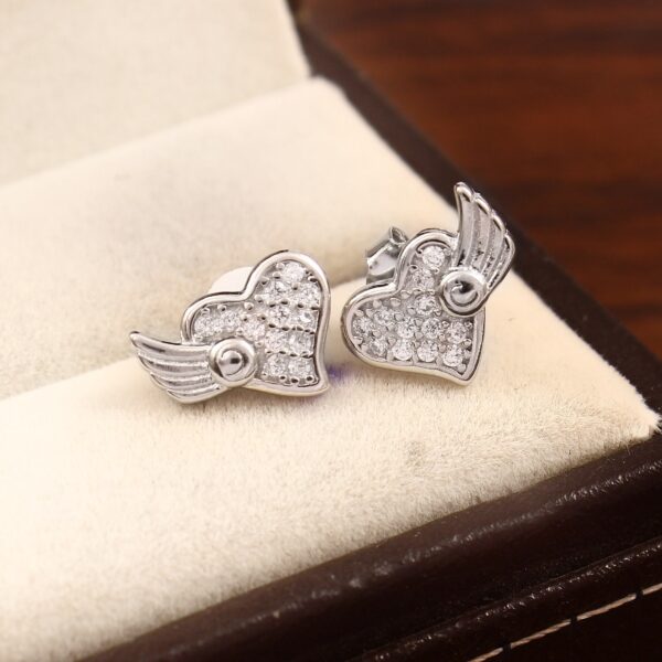 Heart Wings Stud Earrings, 14k Solid Gold Pave set Natural Diamonds Studs, Minimalist Earrings, dainty studs, Diamond Earrings for Women