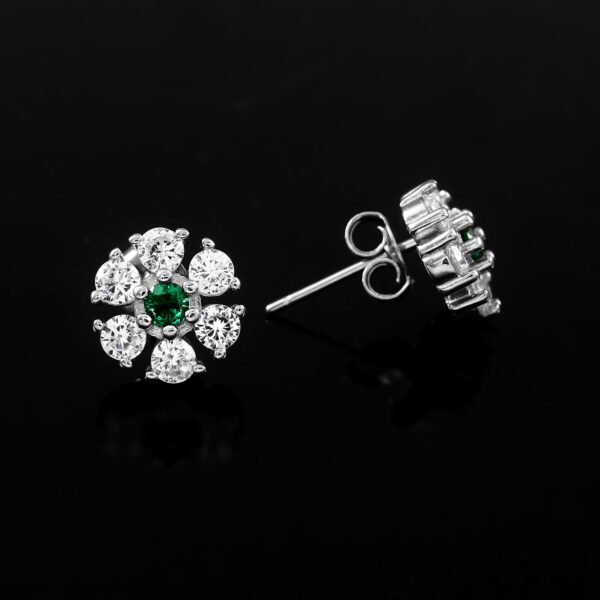 Emerald flower stud earrings, 14k Solid Gold Prong set Natural Diamonds Studs, Minimalist Earrings, dainty studs, Emerald Earrings for Women