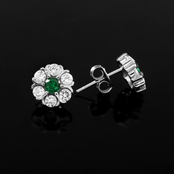 Emerald flower stud earrings, 14k Solid Gold Prong set Natural Diamonds Studs, Minimalist Earrings, dainty studs, Emerald Earrings for Women