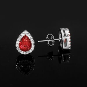 Pear Cut Ruby Stud Earrings Teardrop Ruby Halo Natural Diamond Studs Posts Dainty Petite Pushback Wedding Anniversary Studs for Women Gift
