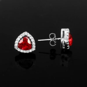 Trillian Cut Ruby Stud Earrings Triangle Ruby Halo Natural Diamond Studs Posts Dainty Petite Pushback Wedding Anniversary Studs for women