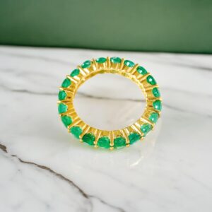 Emerald Eternity Band, 14k solid gold created 3mm emerald wedding ring for women, Anniversary Stacking Band, Pave Set proposal promise Ring