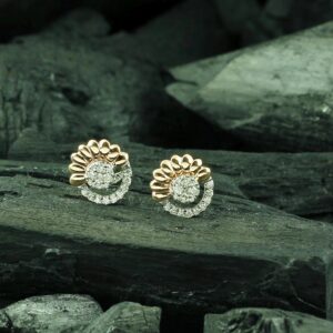 Dainty gold Stud Earrings, 14k Gold Natural Diamonds Studs, Handmade Classic Flower Shape Minimalist Stud Posts, Screwback Everyday Earrings
