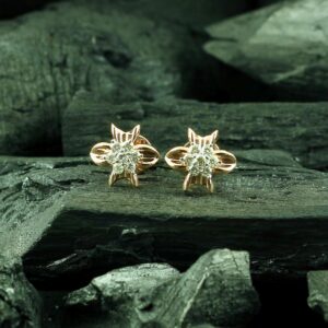 Premium Flower Diamond Stud Earrings For Women Jewelry, 14k Solid Gold Diamond Dainty Studs, Classic Screw back Stud, Christmas Gift Of Stud
