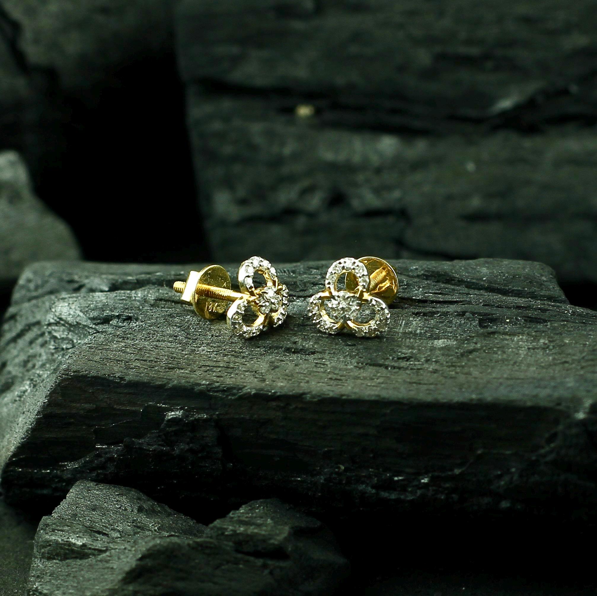 Premium Tiny Flower Earring For Women Jewelry, 14k Solid Gold Diamonds Dainty Studs, Classic Screw back Studs, Christmas Gift Of Women Studs