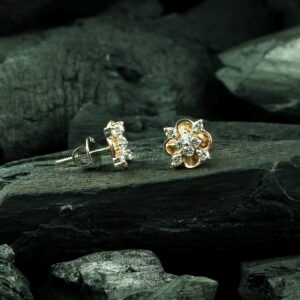 14k Gold Diamond Stud Earrings, Natural Diamonds Dainty Studs, Handmade Classic Floral Shape Minimalist Stud Posts, Screwback Everyday Studs