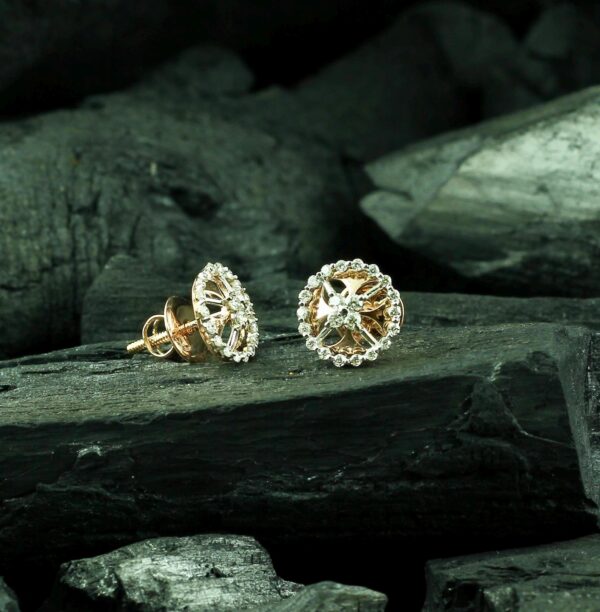 Dainty gold Stud Earrings, 14k Gold Natural Diamonds Studs, Handmade Classic Round Shape Minimalist Stud Posts, Screwback Everyday Earrings