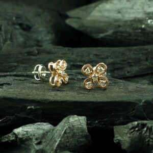 14k Gold Earrings for Women, Natural Diamonds Dainty Studs, Handmade Classic Flower Shape Minimalist Stud Posts, Screwback Everyday Studs