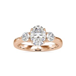 Premium Three Stone Moissanite Engagement Ring For Women Jewelry, 14K Solid Gold Oval 2ct Triple Stone Prong Ring Set Christmas Gift Of Ring