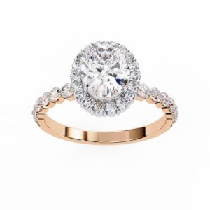 1.2ct Oval Lab Grown Diamond Ring, 14k Solid Gold Certified Lab Made Diamond Engagement Ring for Women, Solitaire Wedding Ring, Halo Wedding