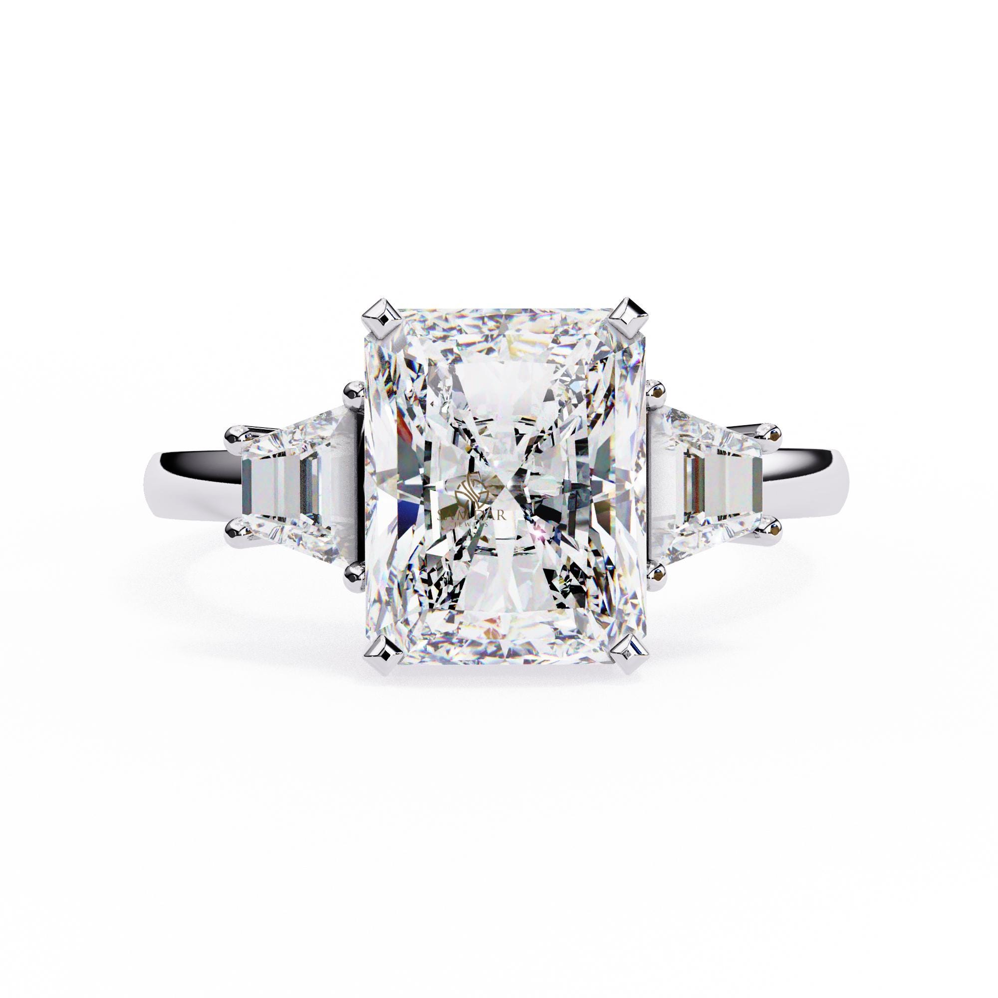 Radiant Moissanite Engagement Ring, Three Stone Ring, Wedding Anniversary Rings, 3ct Moissanite Bridal Ring, Diamond Alternative Solitaire