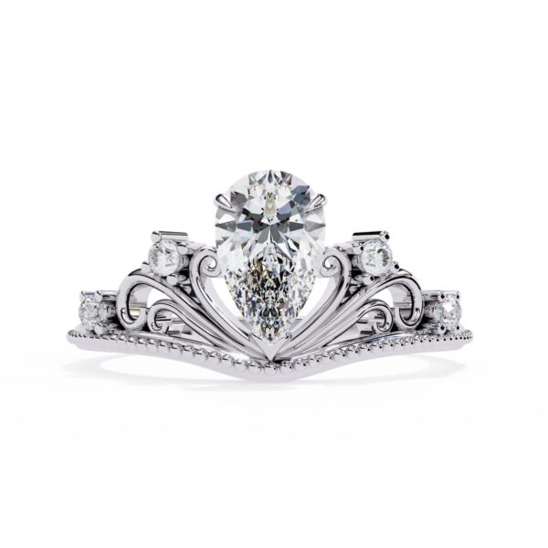 Pear Cut Moissanite Engagement Ring, Crown Shape Ring, Wedding Anniversary, 1ct Moissanite Bridal Ring, Filigree Design, Tear Drop Ring