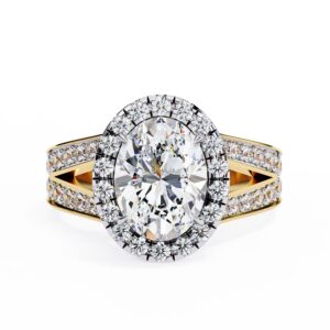 1.5CT Oval Cut Moissanite Engagement Ring, Split Shank Moissanite Halo Ring, Wedding Anniversary Gift for Women, Dual Tone Handmade Jewelry