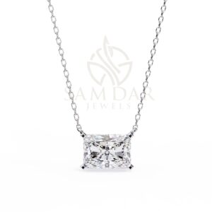 Radiant Cut Moissanite Pendant Necklace Solitaire Moissanite East To West Set Jewelry Anniversary Gift Birthday Gift for Her 18" Link Chain