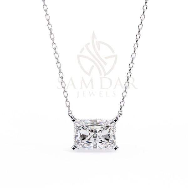 Radiant Cut Moissanite Pendant Necklace Solitaire Moissanite East To West Set Jewelry Anniversary Gift Birthday Gift for Her 18" Link Chain