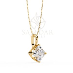 Princess Cut Moissanite Pendant Necklace Solitaire Moissanite Block Prong Set Jewelry  Anniversary Gift Birthday Gift for Her 18" Link Chain