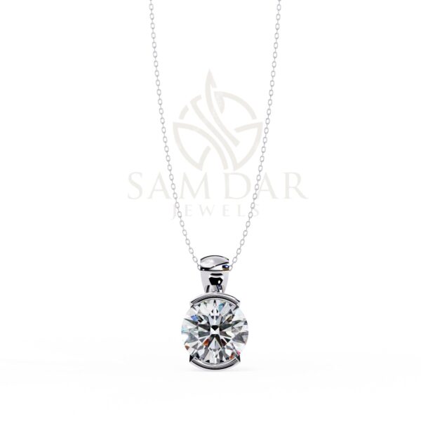 Semi Bezel Set Moissanite Pendant Necklace Solitaire Round Moissanite Bezel Jewelry  Anniversary Gift Birthday Gift for Her 18" Link Chain