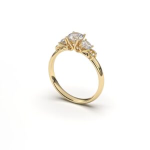 Lab Grown Diamond Ring, 3 Stones Trio Diamond Engagement Ring, 14k Solid Gold Past present Future Ring, Solitaire IGI Halo Wedding Ring