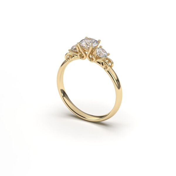Lab Grown Diamond Ring, 3 Stones Trio Diamond Engagement Ring, 14k Solid Gold Past present Future Ring, Solitaire IGI Halo Wedding Ring