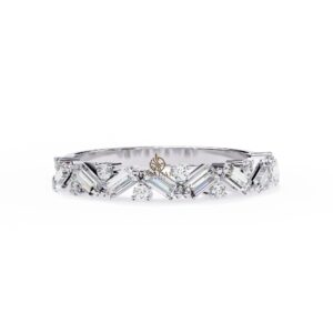 Baguette Round Cut Moissanite Eternity Wedding Band, Unique Half Eternity Baguette Cut Band, Antique Cluster Set Eternity Stackable Band