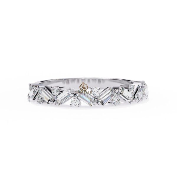 Baguette Round Cut Moissanite Eternity Wedding Band, Unique Half Eternity Baguette Cut Band, Antique Cluster Set Eternity Stackable Band