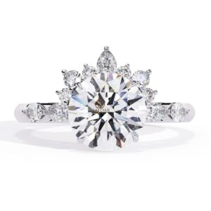 3CT Round Moissanite Halo Engagement Ring, Floral Halo Wedding Ring, Anniversary Ring, Promise Ring For Her, Bridal Ring, Cluster Curve Ring