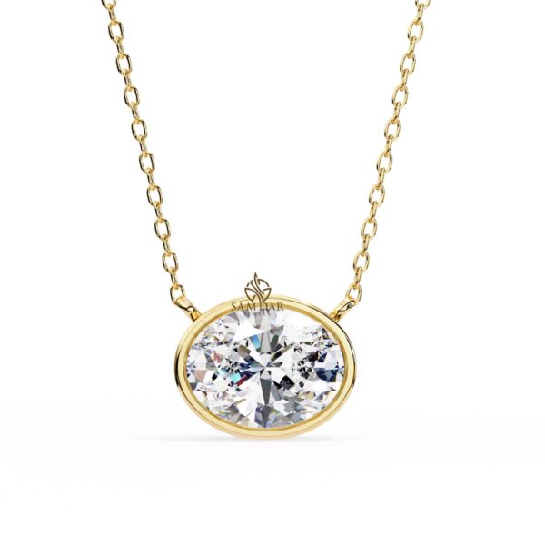 Oval Moissanite Pendant Necklace Bezel Set Solitaire 18" Link Chain East West Set Bridal Gift Wedding And Anniversary Horizontal Everyday