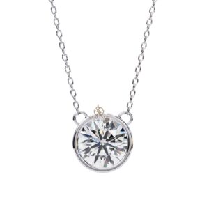 Round Moissanite Pendant Necklace Bezel Set Solitaire 18" Link Chain Minimalist Set Bridal Gift Wedding And Anniversary Everyday Wear