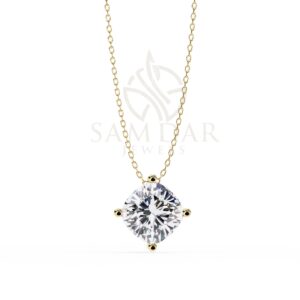 Cushion Cut Moissanite Pendant Necklace Solitaire Moissanite Tilted Set Jewelry Anniversary Gift Birthday Gift for Her 18" Link Chain