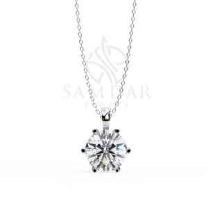 6 Prongs Moissanite Pendant Necklace Solitaire Round Moissanite Prong Set Jewelry  Anniversary Gift Birthday Gift for Her 18" Link Chain