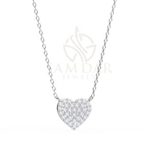 Pave Heart Pendant Necklace with 18" Link Chain Heart Diamond Minimalist Wedding Anniversary Gift For Her Love Symbol Charm Dainty Women