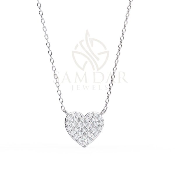 Pave Heart Pendant Necklace with 18" Link Chain Heart Diamond Minimalist Wedding Anniversary Gift For Her Love Symbol Charm Dainty Women