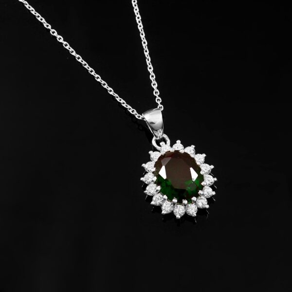 Oval Emerald Pendant Necklace Princess Diana Inspired Flower Halo Green Emerald and Diamond Vintage Art Deco Pendant Necklace For Women