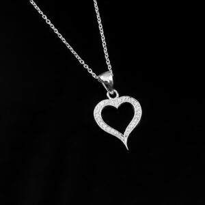 Heart Shape Pendant Necklace Pave Set Diamond Vintage Art Deco Love Theme Link Chain Delicate Dainty Necklace Minimalist Gift For Wife