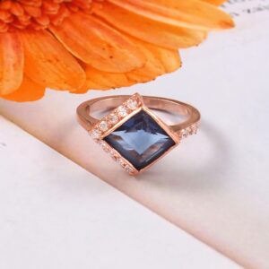 Blue Sapphire Engagement Ring Elongated Princess Cut East West Bezel Set Wedding Ring Bridal Minimalist Thin Band Anniversary Gift For Her